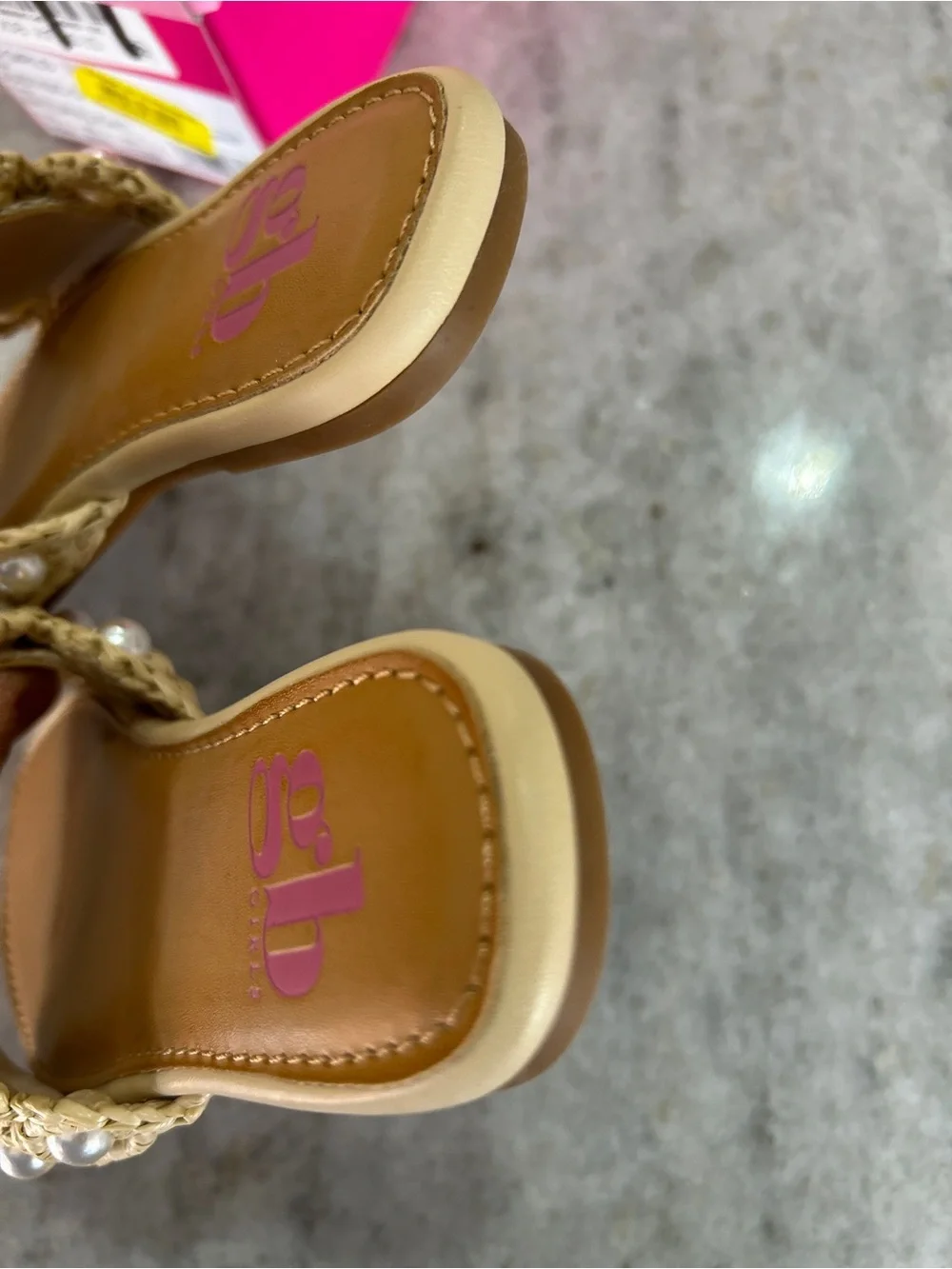 GB Girls Tan Crochet Slide Sandals with Pearl Accents Size 11M